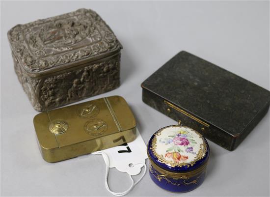 Antique snuff box and three other items